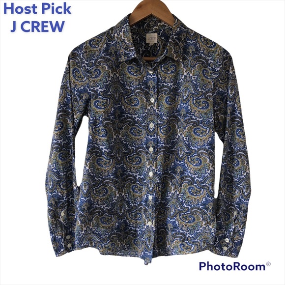 HP🎉J CREW Factory The Perfect Shirt in Blue, Green, Gold & White Paisley Print - Picture 1 of 10